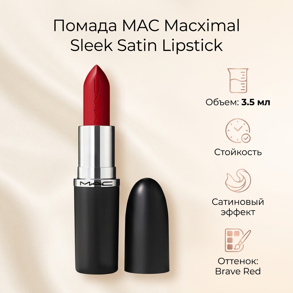 M.A.C Macximal Sleek Satin Lipstick помада Brave Red
