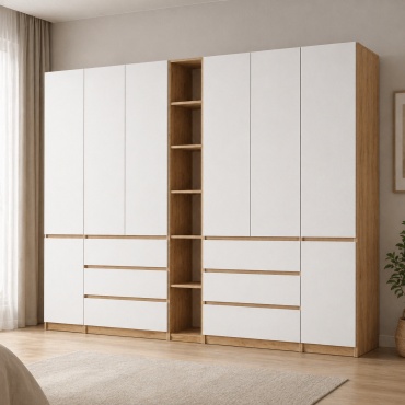 Распашной шкаф DreamDesk Madrid, 300x220х52 см, белый, коричневый