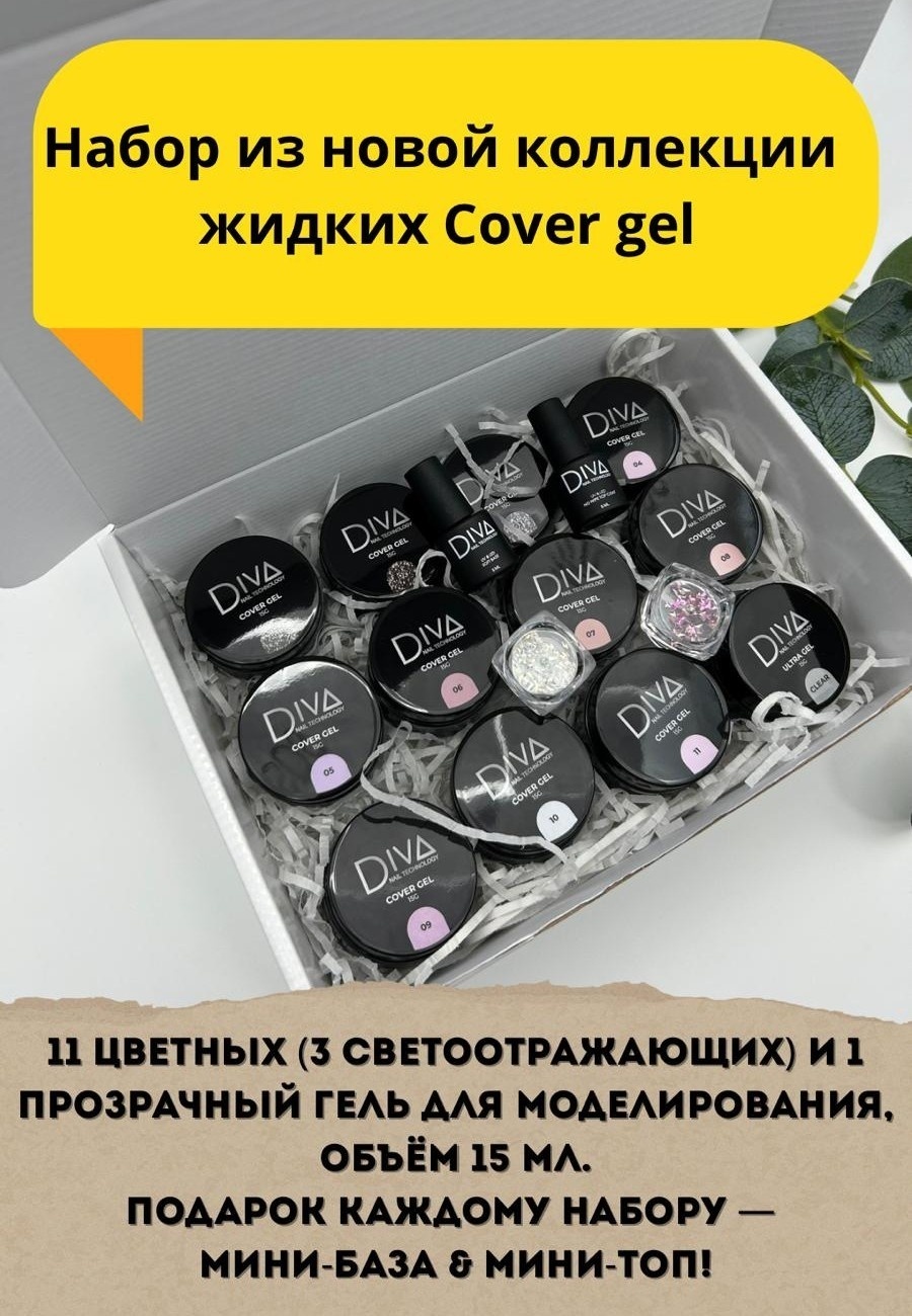 Diva nail technology гель Cover gel Clear,1,2,3,4,5,6,7,8,9,10,11 15 мл