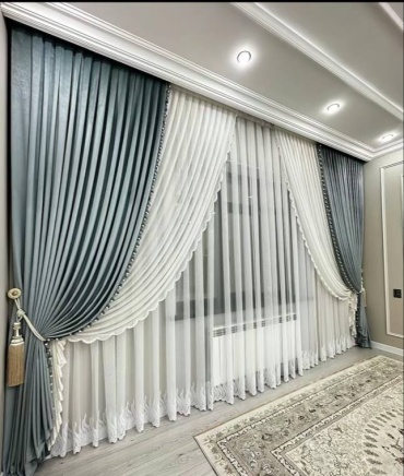 Комплект Monika 500x280 см 5 шт, лен, велюр, светло -синий