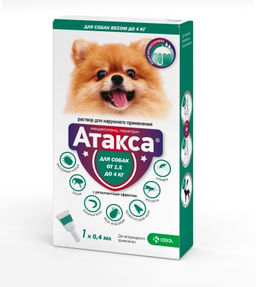KRKA Атакса капли от блох, от клещей, от власоедов для собак 1.5-4 кг 0.4 мл 1 пипетка