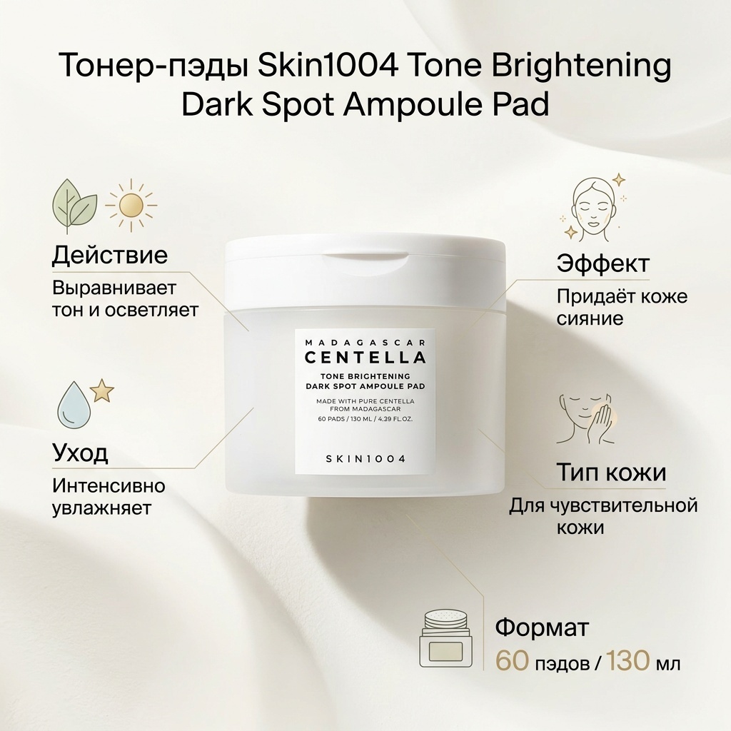 Skin1004 тонер-пэды Tone Brightening Dark Spot Ampoule Pad 130 мл