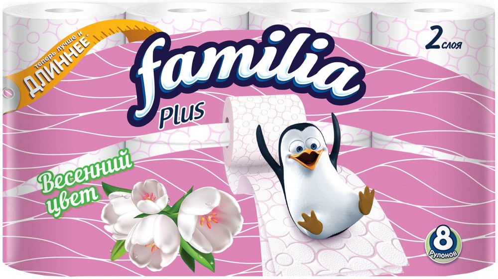 Familiar plus туалетная бумага Весенний цвет 2-слойный, 8 шт