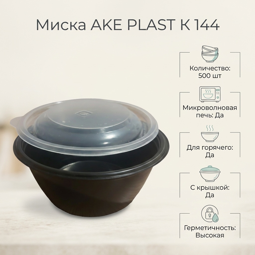 AKE PLAST миска К 144 черный, прозрачный 500 шт