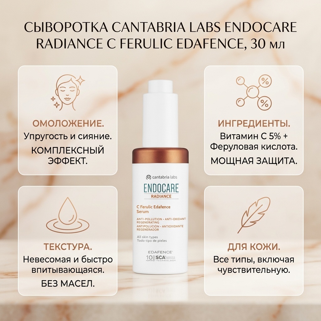 Cantabria Labs сыворотка Radiance C Ferulic Edafence Serum для лица, для зоны декольте 30 мл
