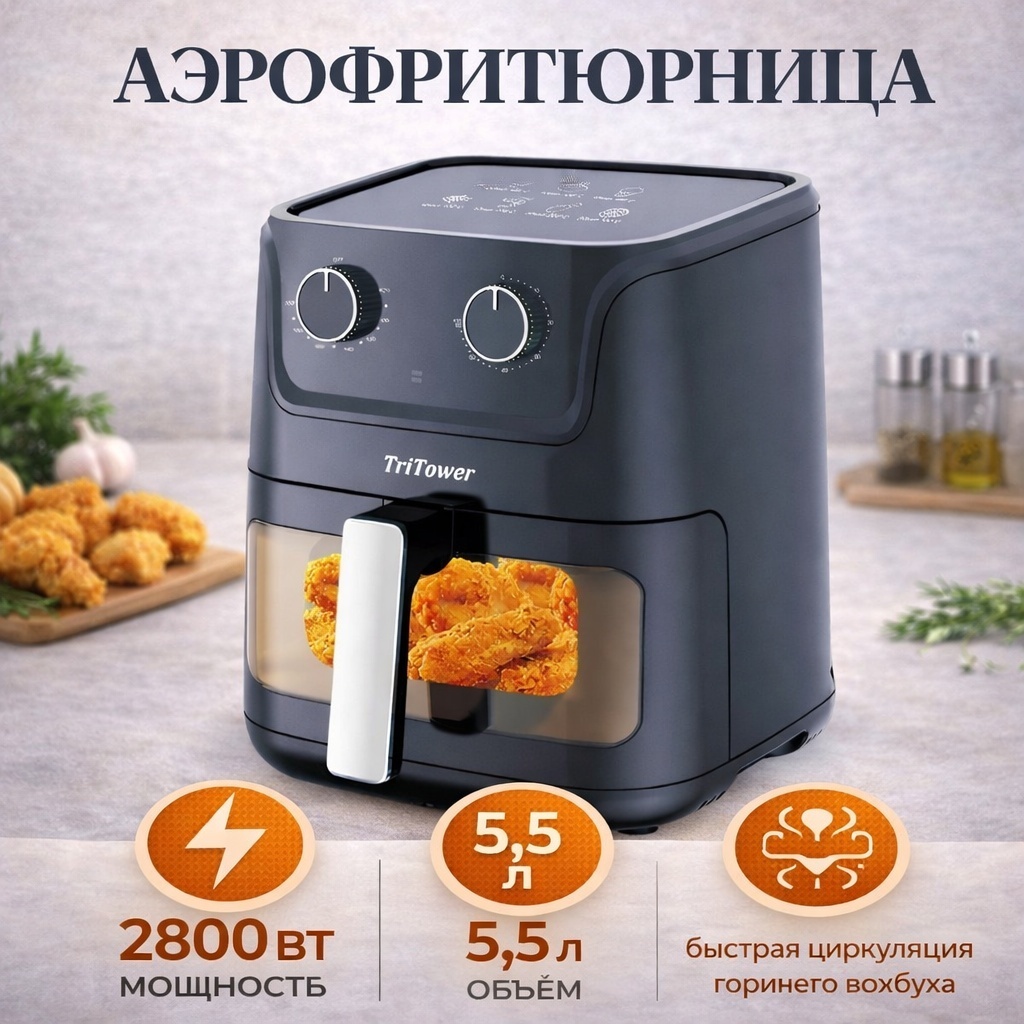 Аэрогриль TriTower TT-8220 1 л черный