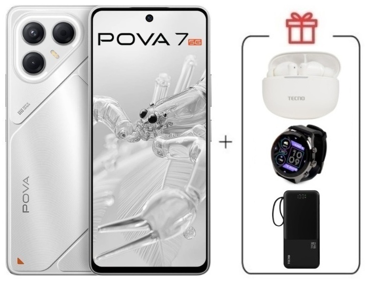 Смартфон TECNO Pova 7 5G 8 ГБ/128 ГБ серебристый