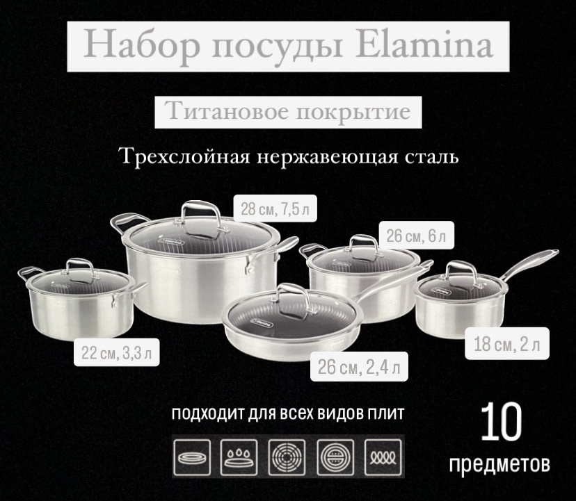 Набор кастрюль Elamina 10 в 1