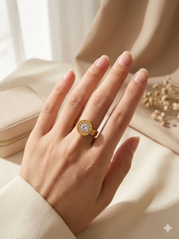 Кольцо ACCESSORIZE BA039OJ4-DL размер 18 бижутерный сплав, титан, стразы, золотистый
