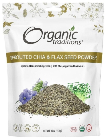 Organic Traditions порошок из проросших семян чиа и льна 454 г