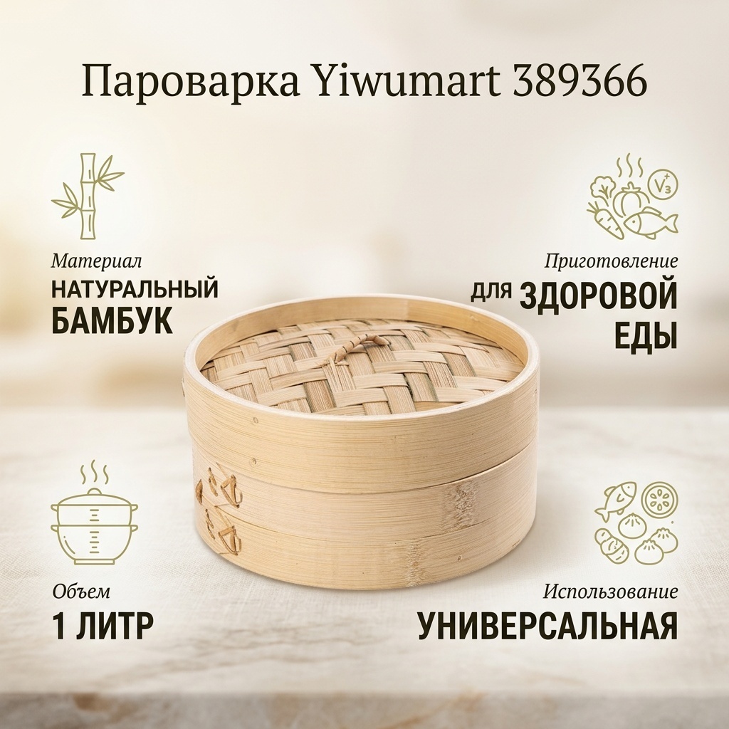 Пароварка 1 л, Yiwumart бамбуковый шпон, количество ярусов: 2