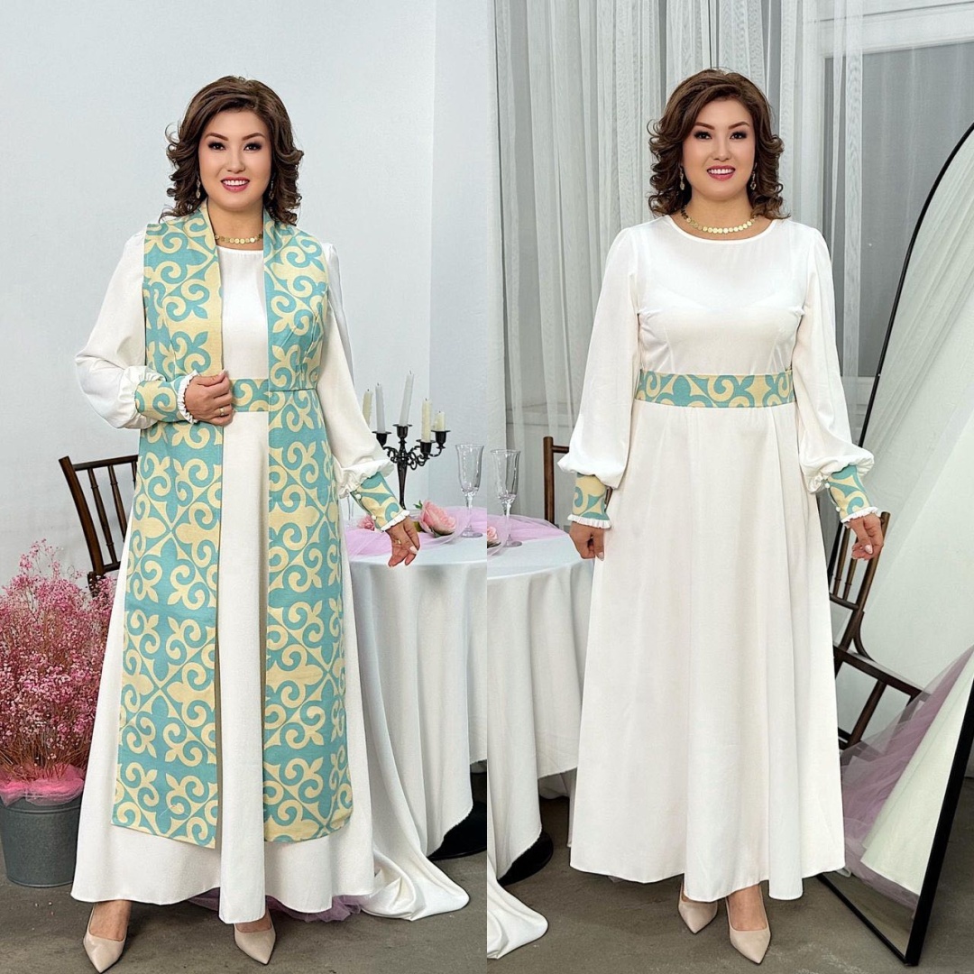 Национальный костюм QAZAQ FASHION белый, бирюзовый