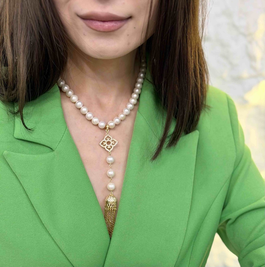 Колье длина 50 см титан, жемчуг