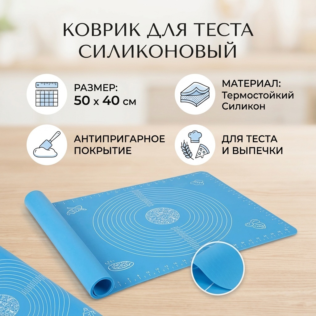 Коврик для выпечки, для запекания, для пиццы, для хлеба, для кексов, для нарезания теста силикон, 1 шт