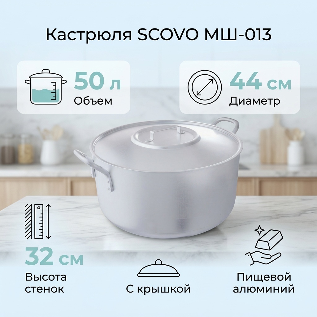 Кастрюля 50 л, SCOVO МШ-013 алюминий