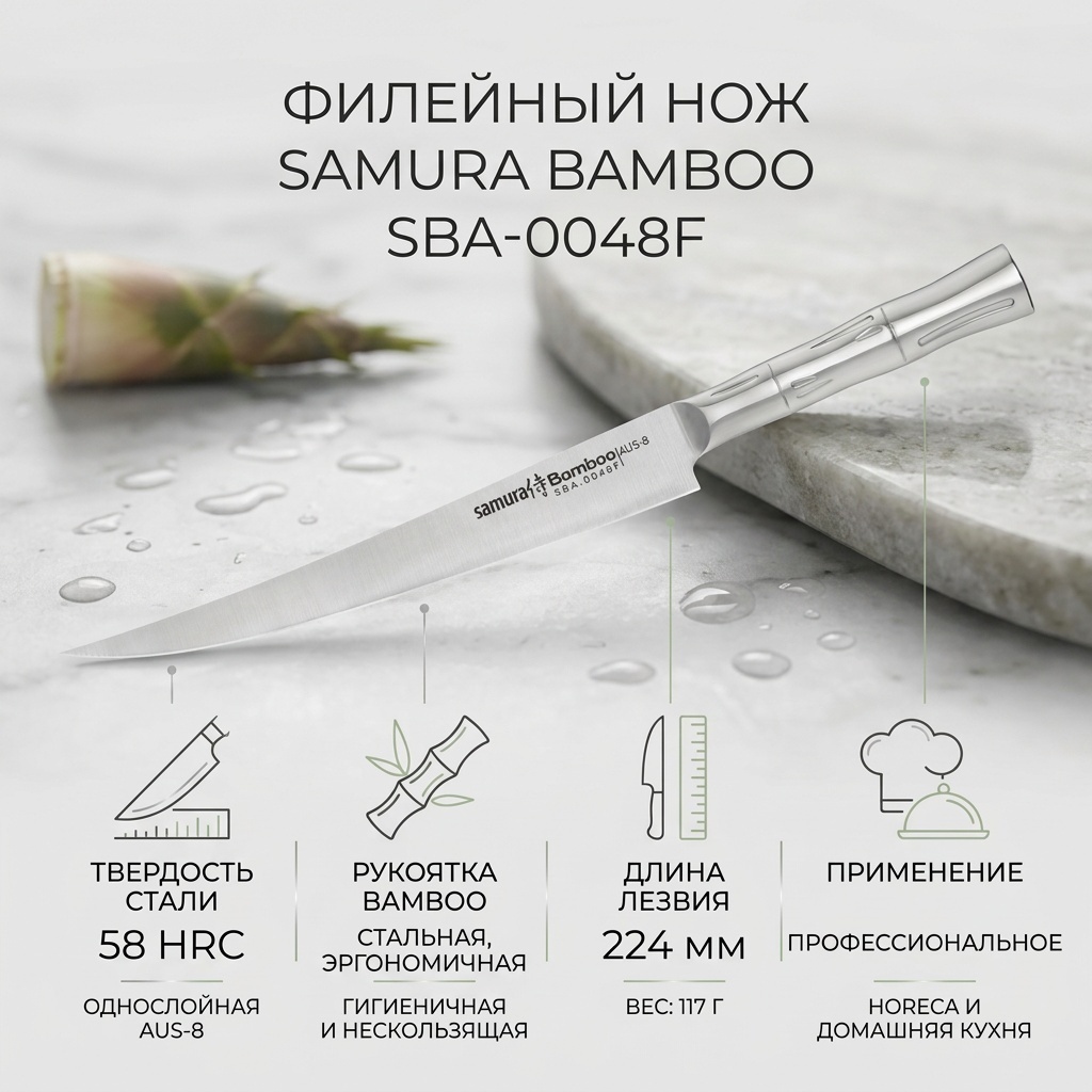 Нож филейный Samura, лезвие: углеродистая сталь 1 шт