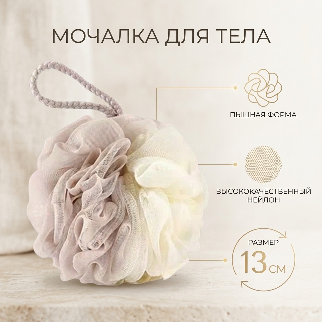 Мочалка для тела, универсальное белый, бежевый 1 шт