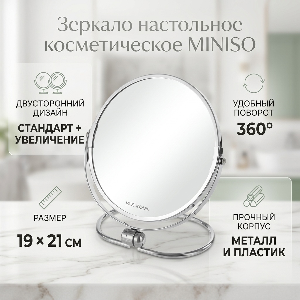 Зеркало настольное косметическое с подставкой MINISO