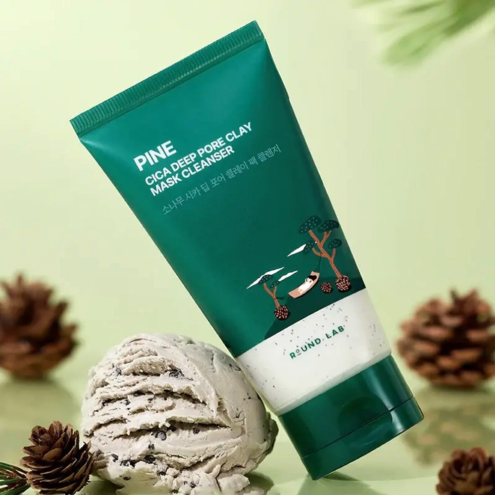 Маска для лица Round Lab глиняная Pine Cica Deep Pore Clay Mask Cleanser Очищающая Маска Глина 150ml 150 мл, фото 3