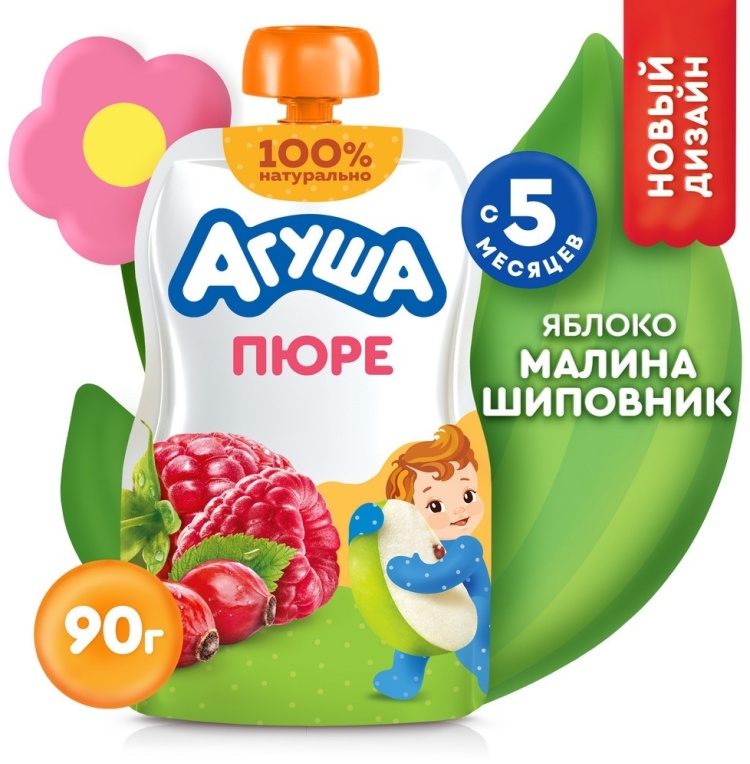 АГУША ПЮРЕ ФРУКТОВОЕ Я САМ 90г ЯБЛОКО-МАЛИНА-ШИПОВНИК