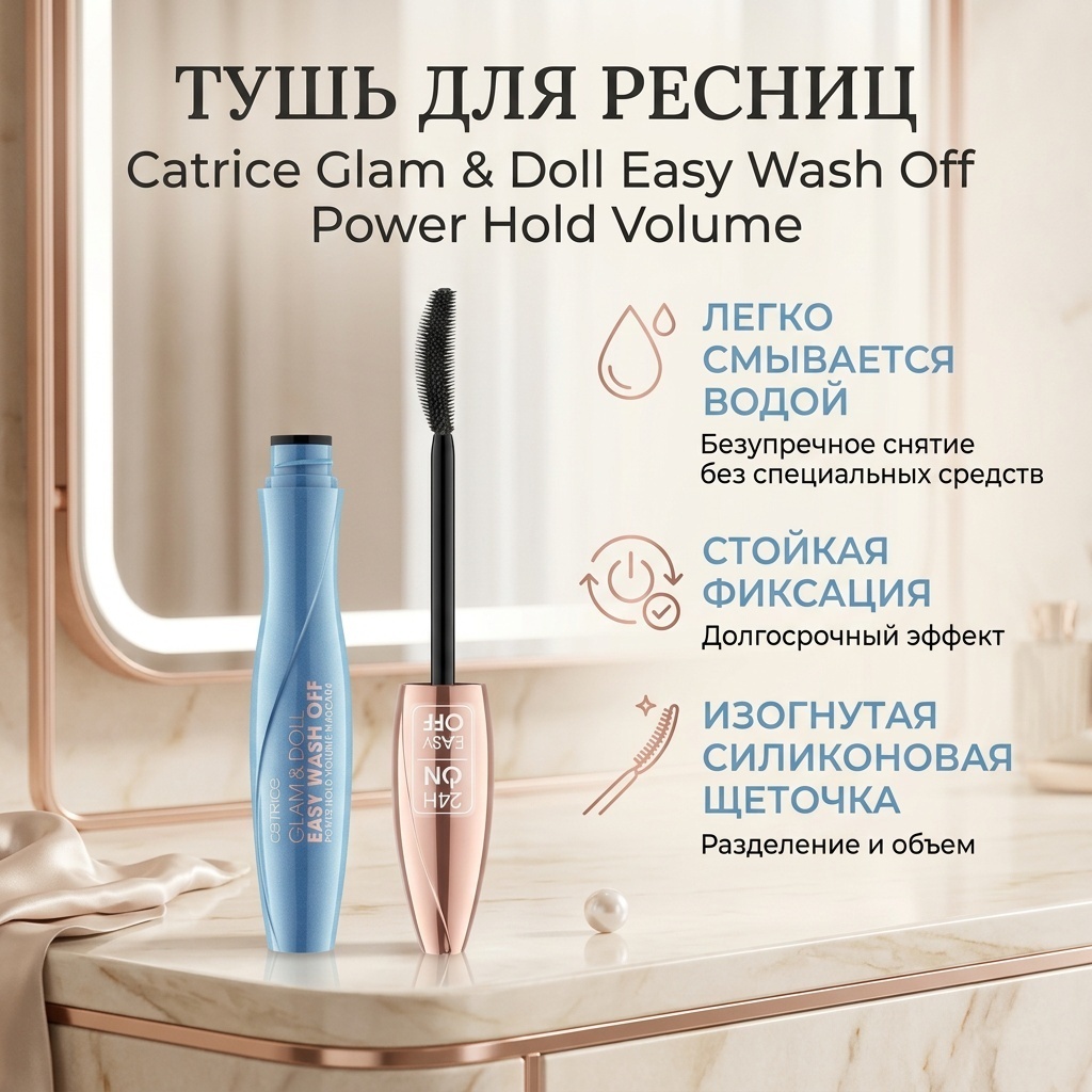 Тушь для ресниц Catrice Glam and Doll Easy Wash Off Power Hold Volume для объема черный