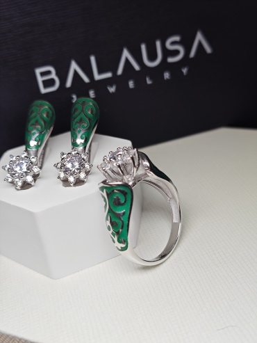 Balausa Jewelry E253(9) вес 10 г серебро, фианит, эмаль