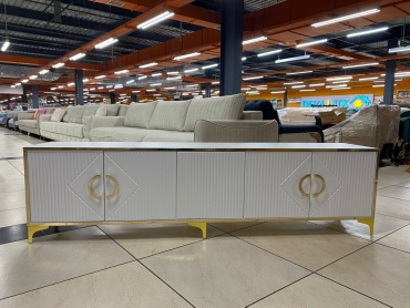 ТВ-тумба напольная Diva_mebel N1, 200x55x40 см, белый, золотистый