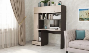 Стол компьютерный с надстройкой Памир ПКС-1, 150х57x180 см, коричневый, бежевый