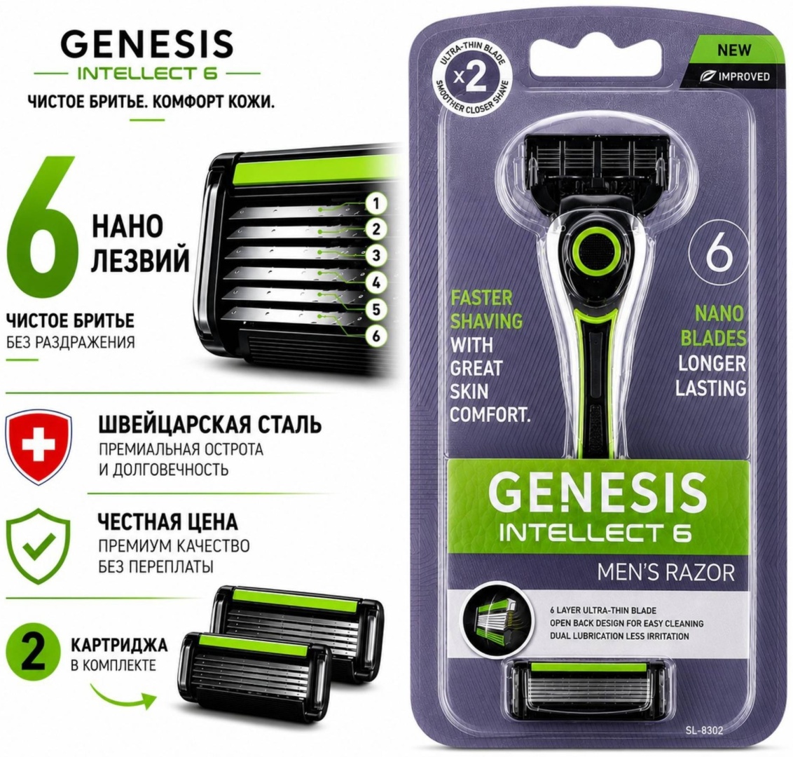 GENESIS Intellect бритвенный станок 1 шт + сменные кассеты 2 шт