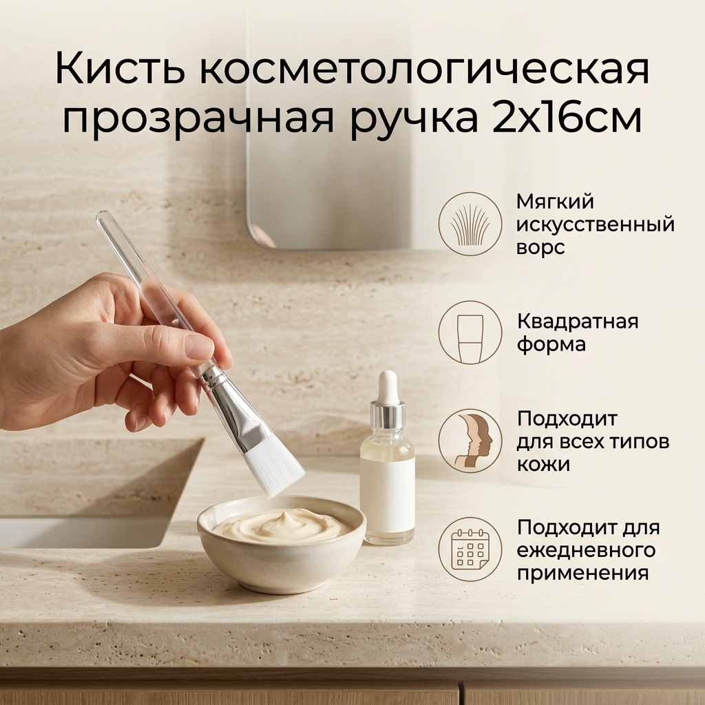 Кисть косметологическая прозрачная ручка 2х16см