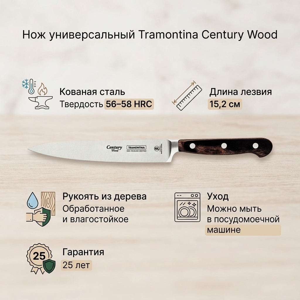 Нож универсальный Tramontina, лезвие: нержавеющая сталь 1 шт
