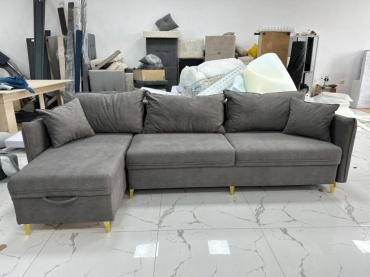 Угловой диван Elegant СКОРПИОН, 280х80 см, обивка велюр, серый