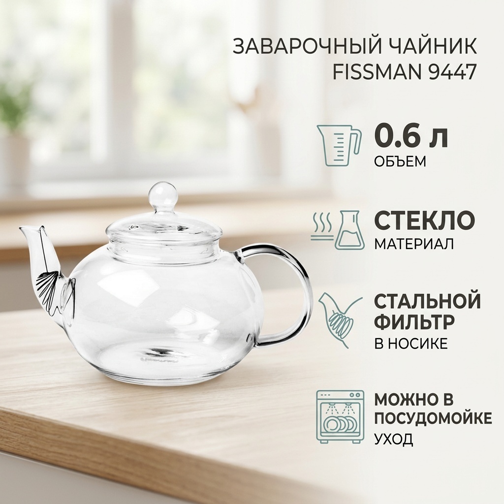 Чайник Fissman 9447 0.6 л, стекло