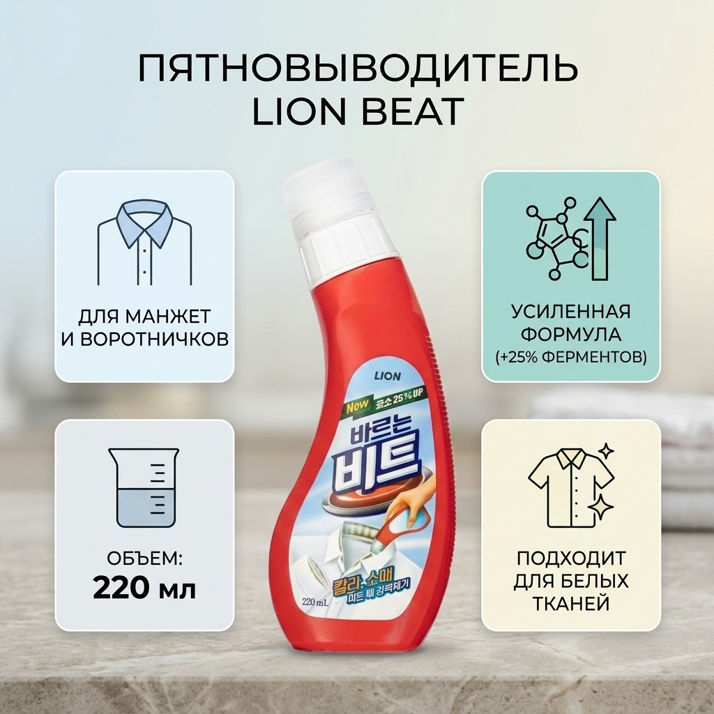 Пятновыводитель CJ LION Beat жидкость, 220 мл