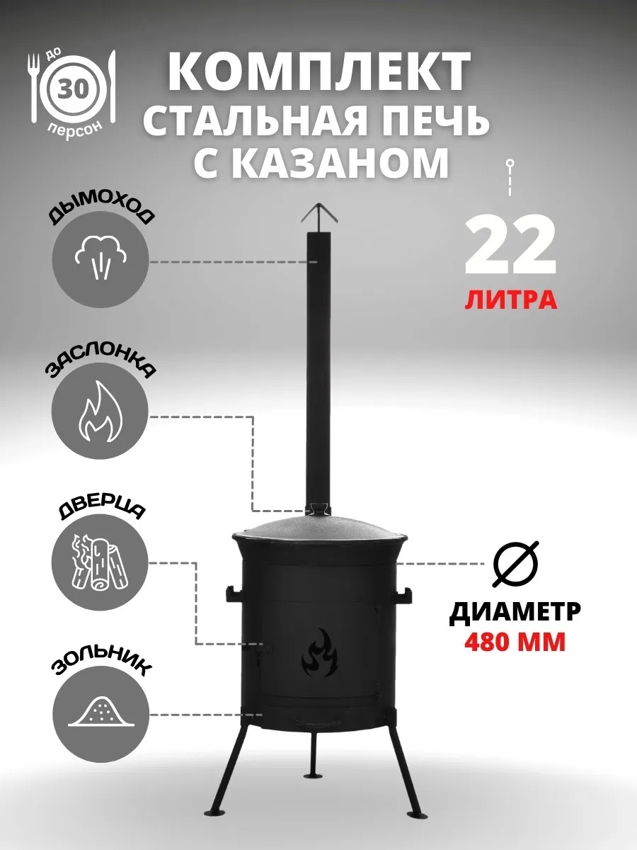 Комплект казан с печкой ВсеКазаны kz 22 л, чугун