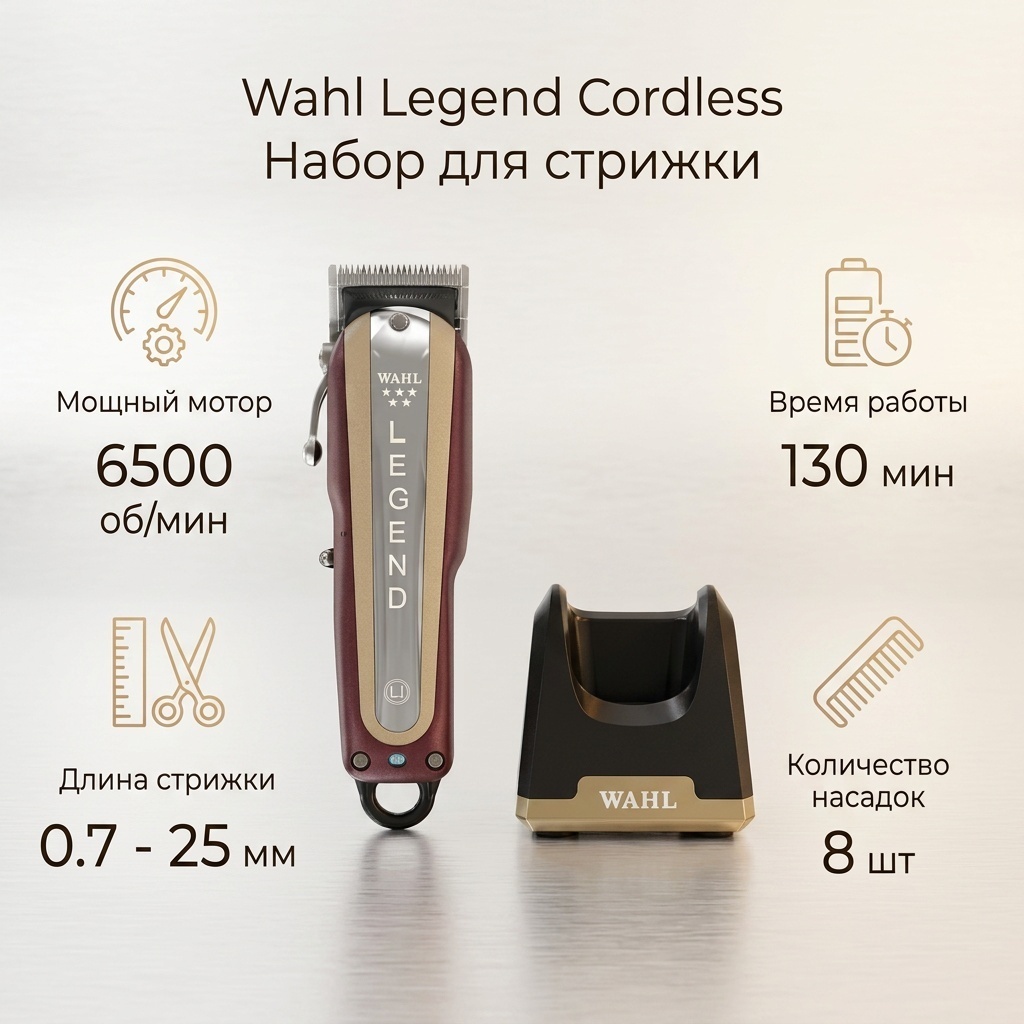 Wahl набор для стрижки 08594-016-4/с подставкой бордовый