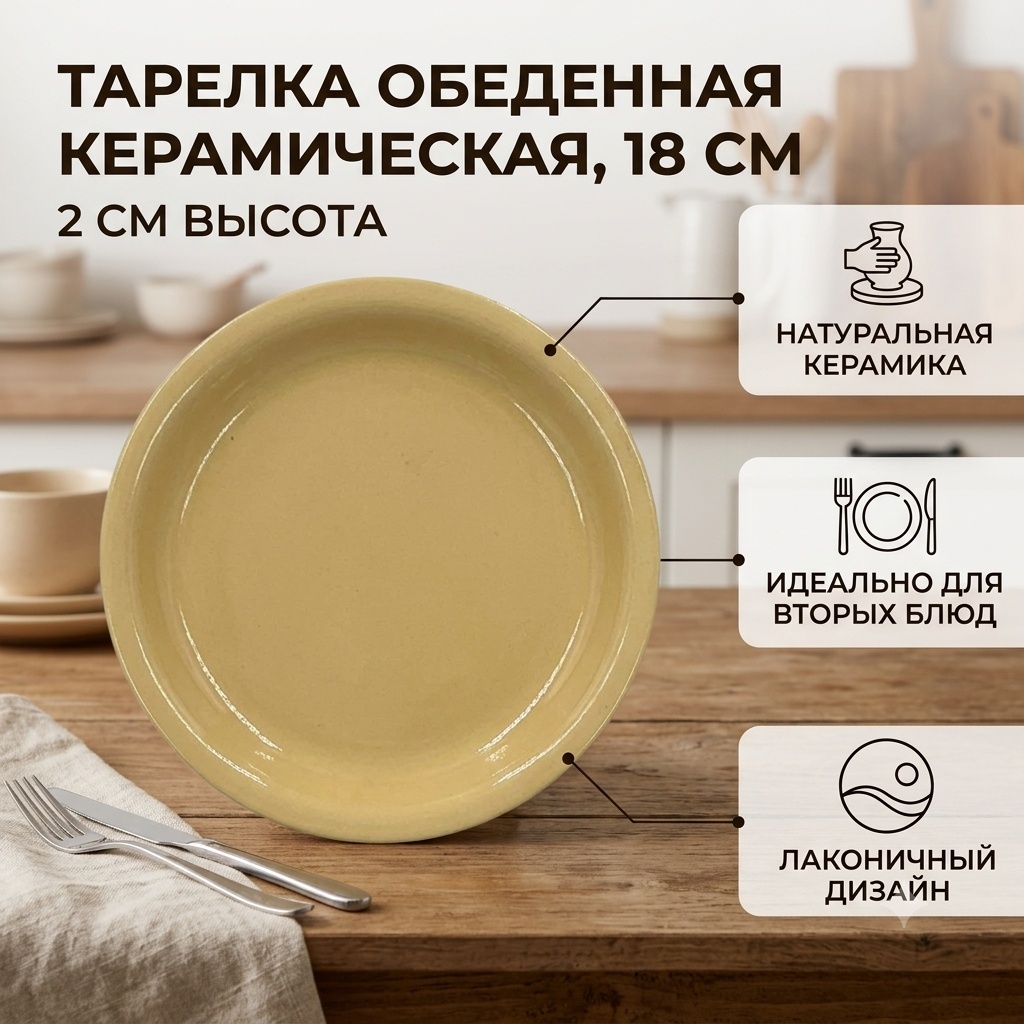 Обеденная тарелка 18 см, 1 шт, керамика