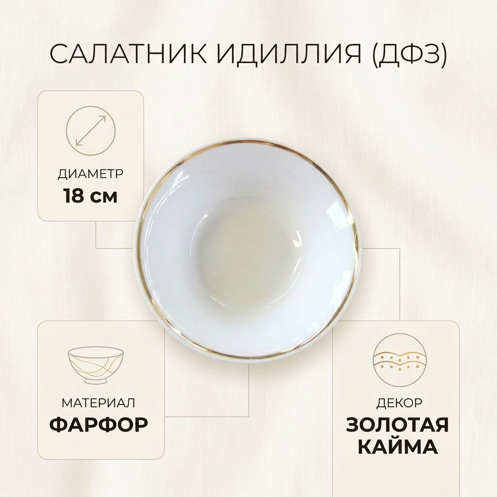 Салатник Добрушский фарфоровый завод идиллия 18х18 см, фарфор, 1 шт