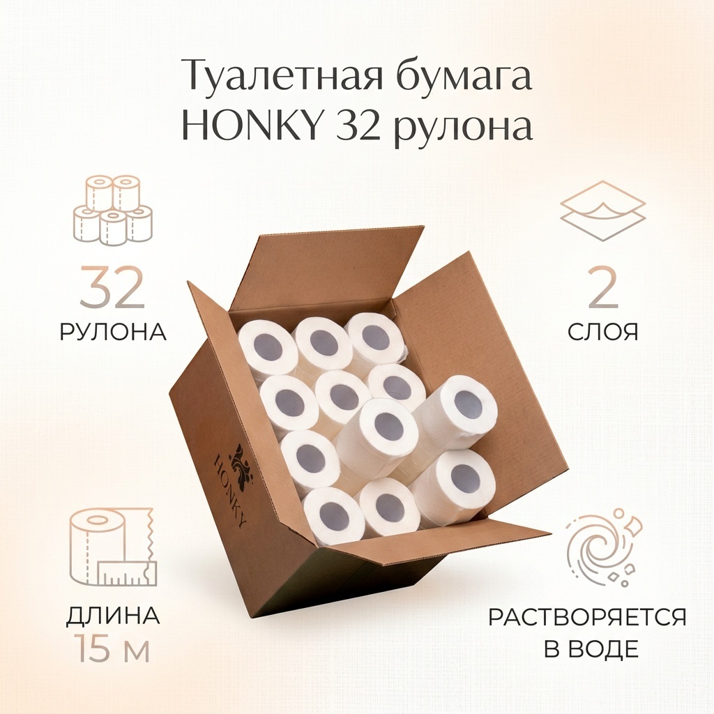 Туалетная бумага 2-слойный 32 шт, первичная целлюлоза