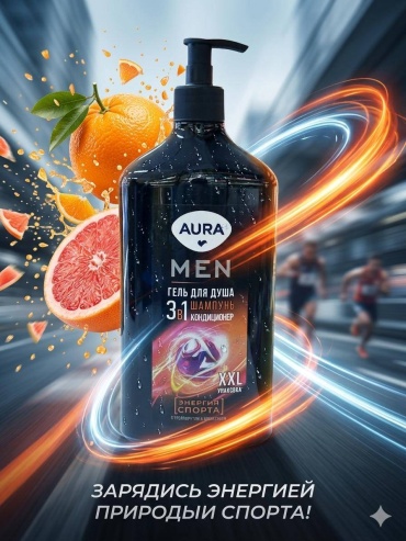Aura Beauty Men XXL Энергия спорта гель-шампунь 750 мл