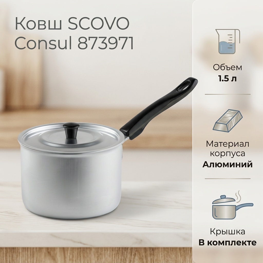 Ковш 1.5 л, SCOVO Consul 873971 алюминий
