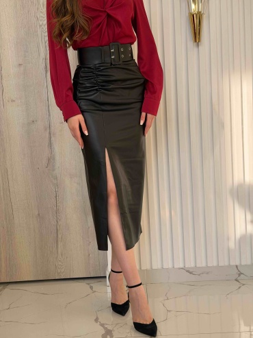 Кожаная юбка Anro Fashion черный
