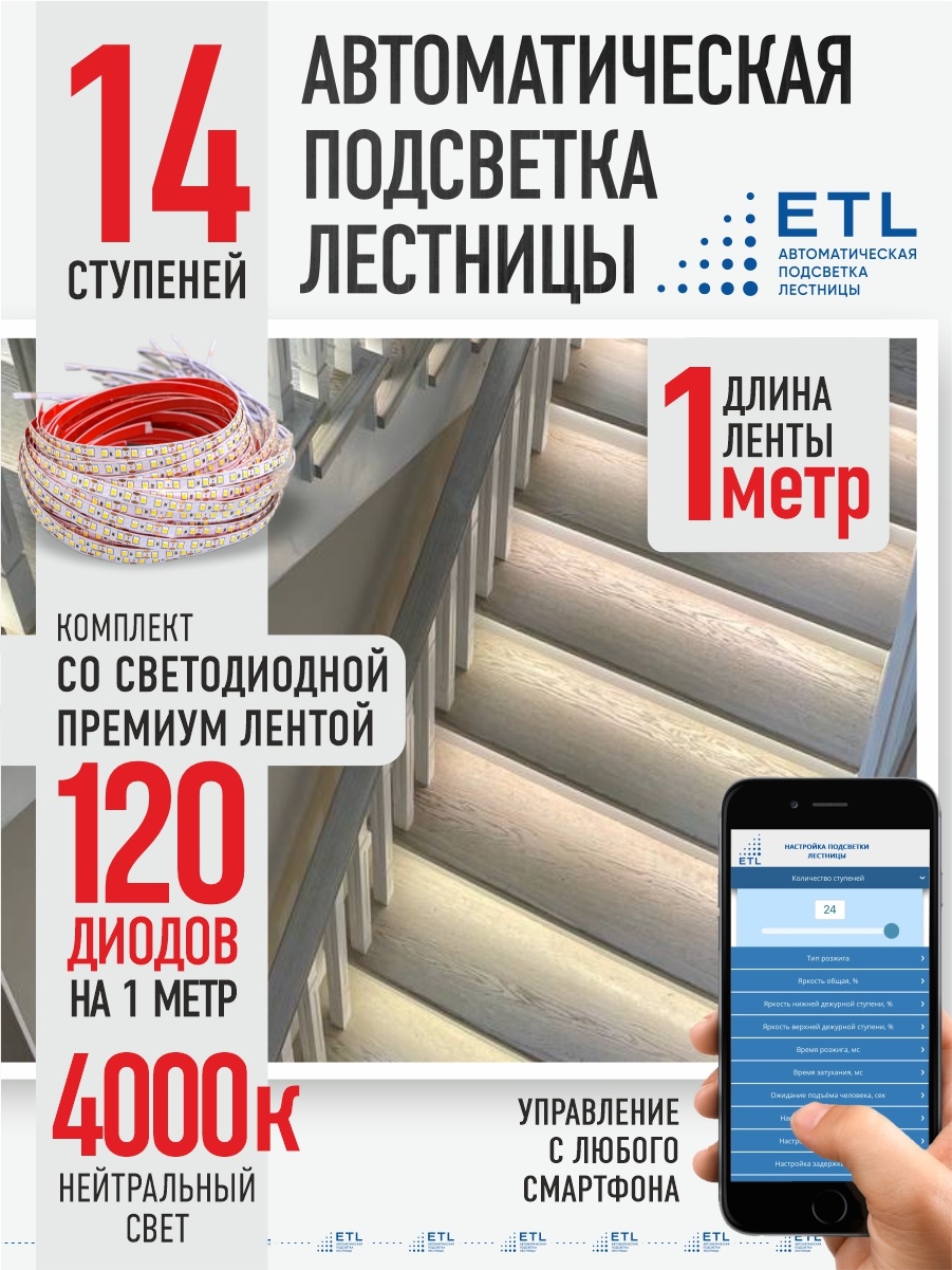 Светодиодная лента ETL дневной 14 м