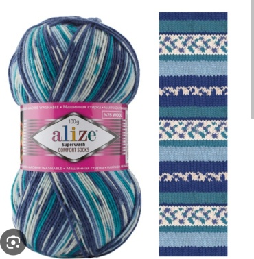 Моток Alize Носочная шерсть Superwash wool Голубо сине белый 7708 420 м 100 г