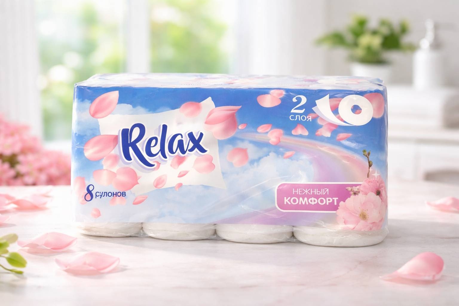 Relax туалетная бумага 2-слойный 8 шт, первичная целлюлоза