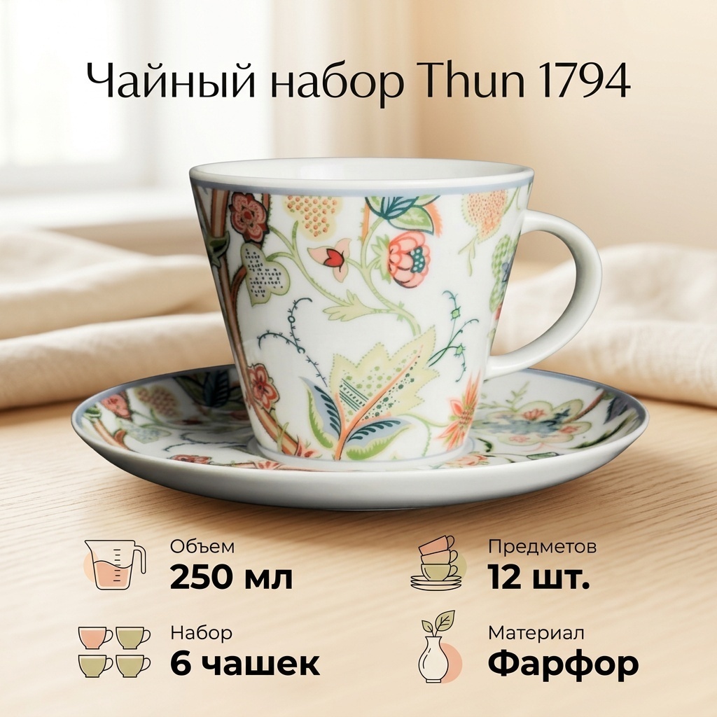 Чайная пара Thun 1794 , 250 мл, фарфор, 6 шт.