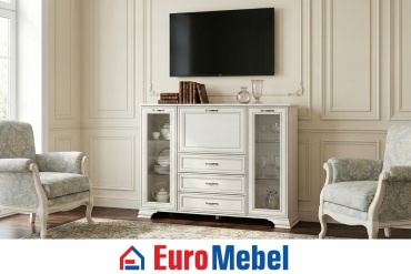 ТВ-тумба напольная Euromebel Тиффани, 00074960, 154x125.3x37 см, слоновая кость