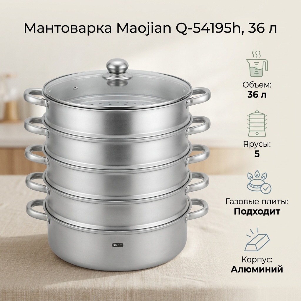 Мантоварка 36 л, Maojian алюминий, количество ярусов: 5