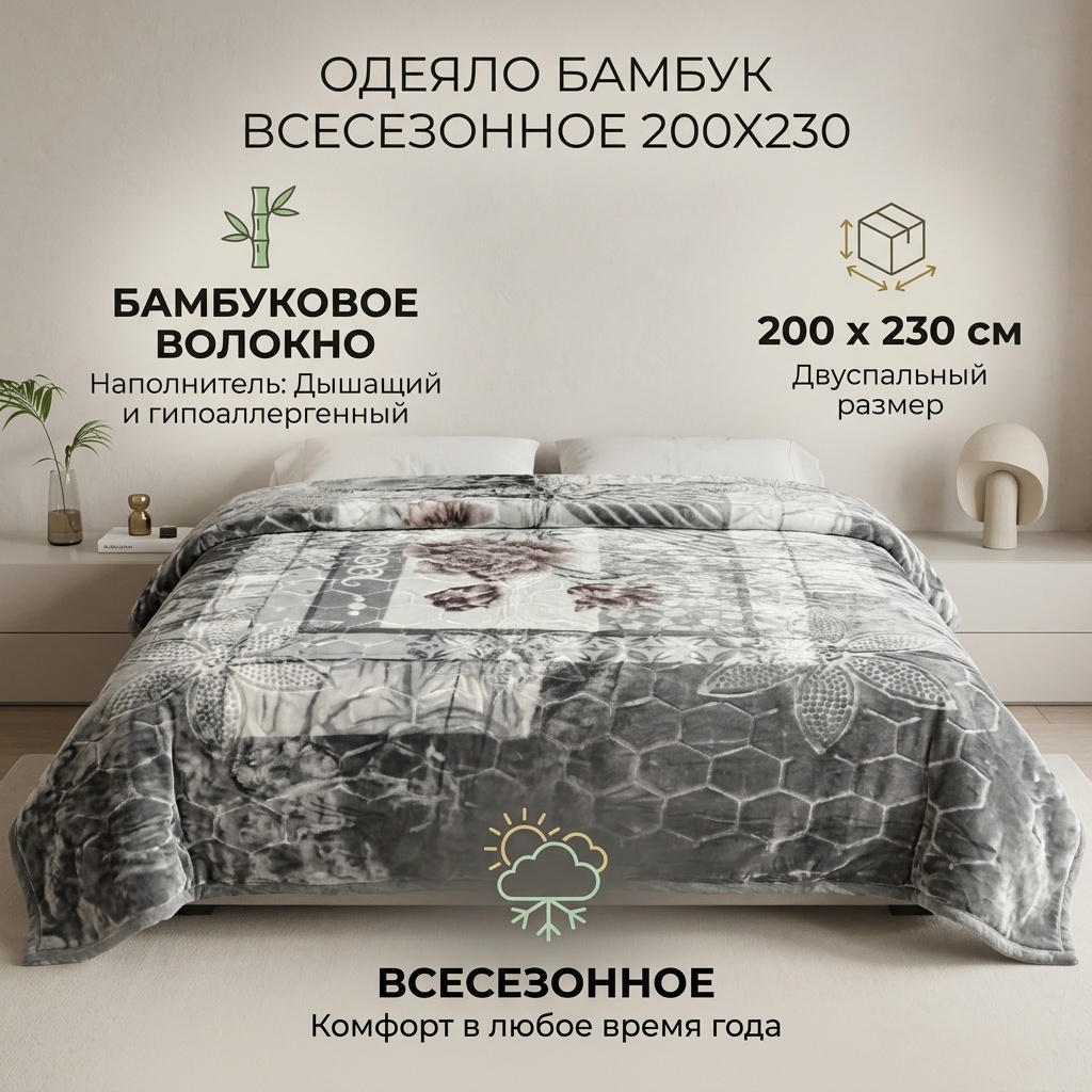 Одеяло Двухспальное одеяло бамбук 200x230 всесезонное