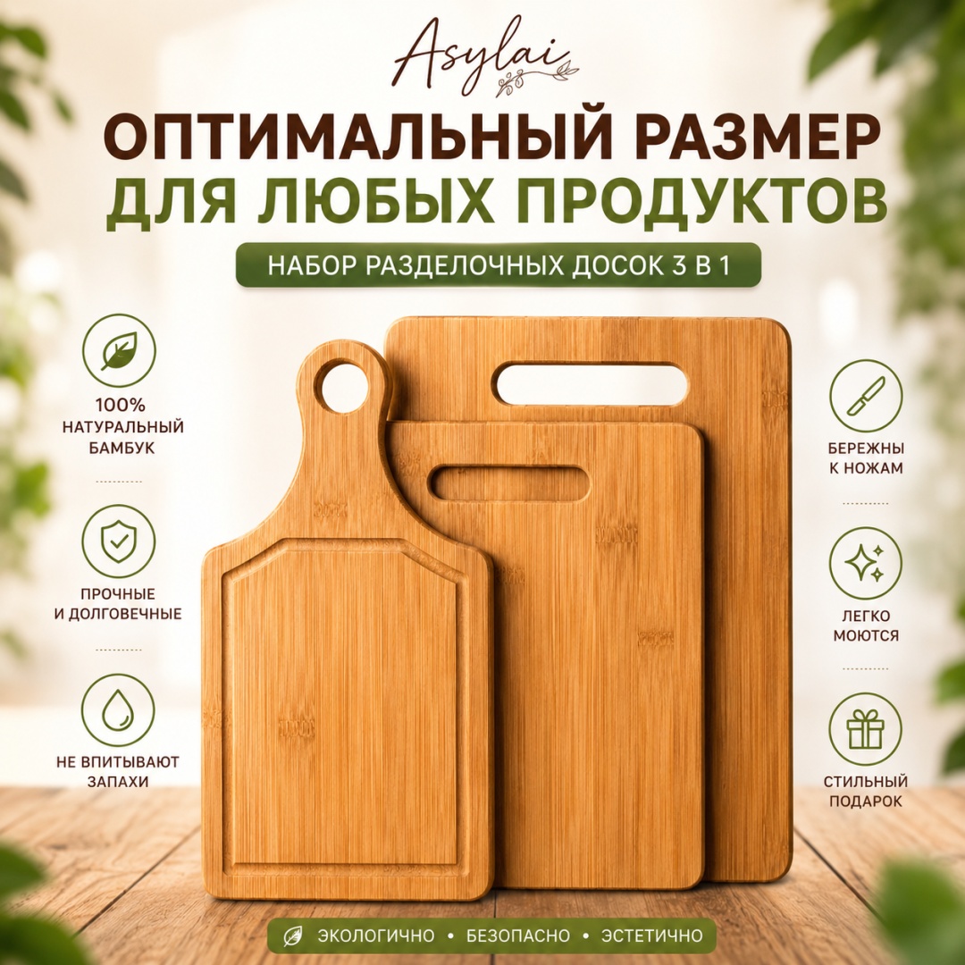 ASYLAI набор разделочных досок Bamboo 3 шт, бамбук